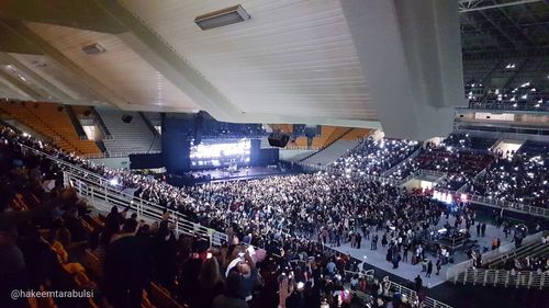 High angle view of people at music concert