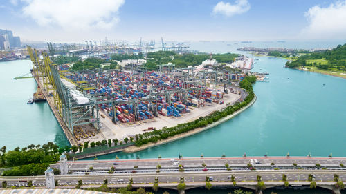 High angle view of commercial dock