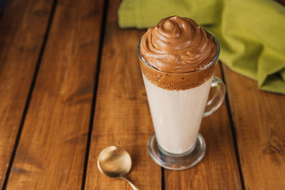 High angle view of coffee on table