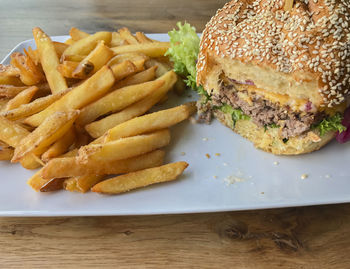 Close-up of burger on plate