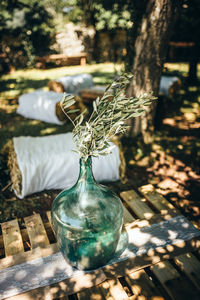 Close-up of christmas decorations on table