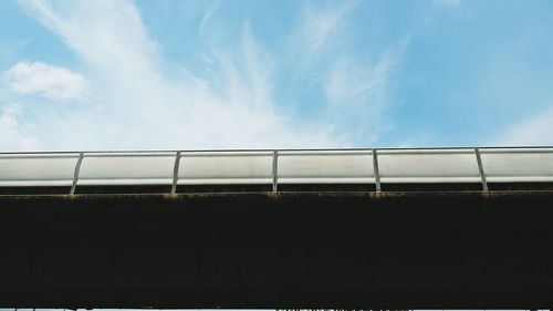 Low angle view of silhouette bridge by building against sky