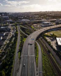 Aerial view of highway in city