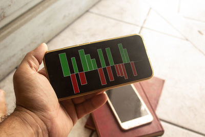 High angle view of person holding text