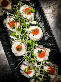 High angle view of sushi served in plate