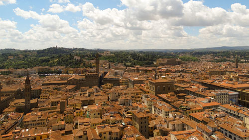 Aerial view of cityscape against sky