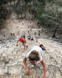 High angle view of people playing on land