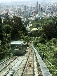 High angle view of train on railroad tracks