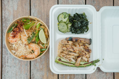 High angle view of salad in plate on table