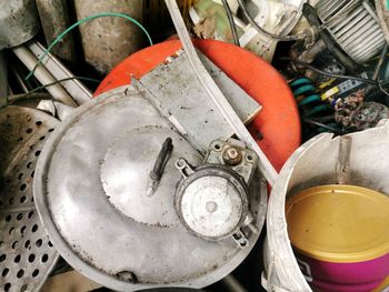 High angle view of various food on table