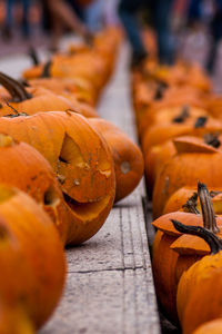 Close-up of pumpkin in jack o'lantern competition