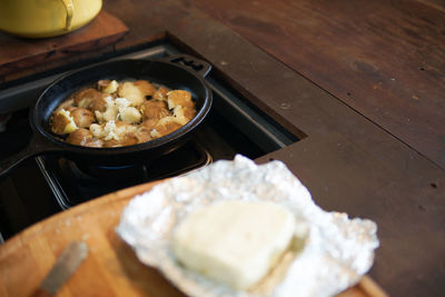 High angle view of food on table