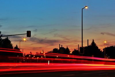 Light trails on road at night