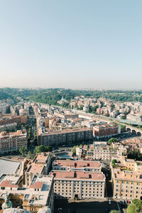 High angle view of townscape against clear sky