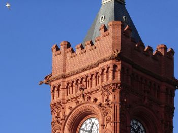 Low angle view of  pier head building, mermaid quay, cardiff, wales, uk