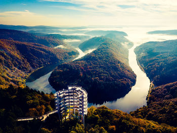 Aerial view of mountains against sky