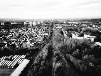 High angle shot of townscape against sky