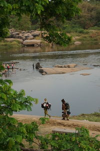 High angle view of people on beach