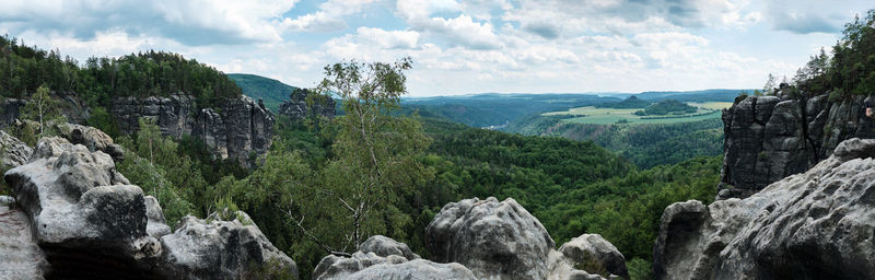 Panoramic view of rocky mountains against sky