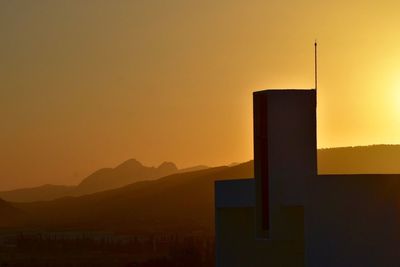 Silhouette of building at sunset