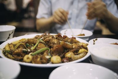 Close-up of food served in plate