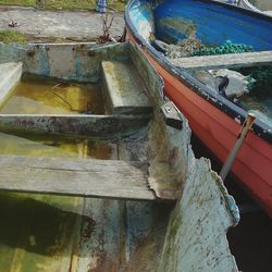 Close-up of abandoned boat