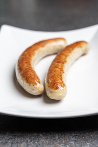 High angle view of bread in plate on table