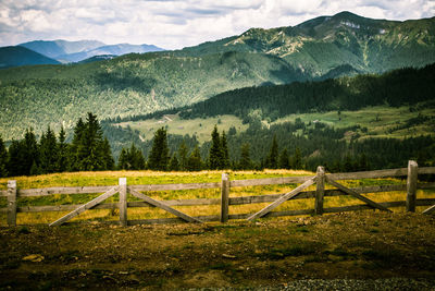 Scenic view of landscape and mountains against sky