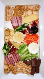 High angle view of breakfast served on table