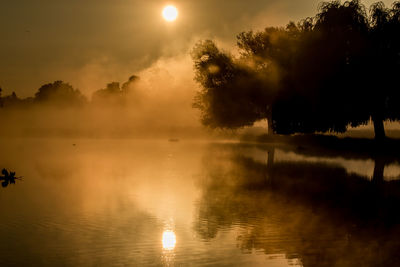 Scenic view of lake against sky during sunset