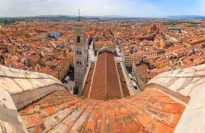 High angle view of buildings in city