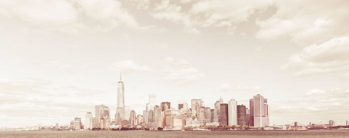 City skyline with river in background