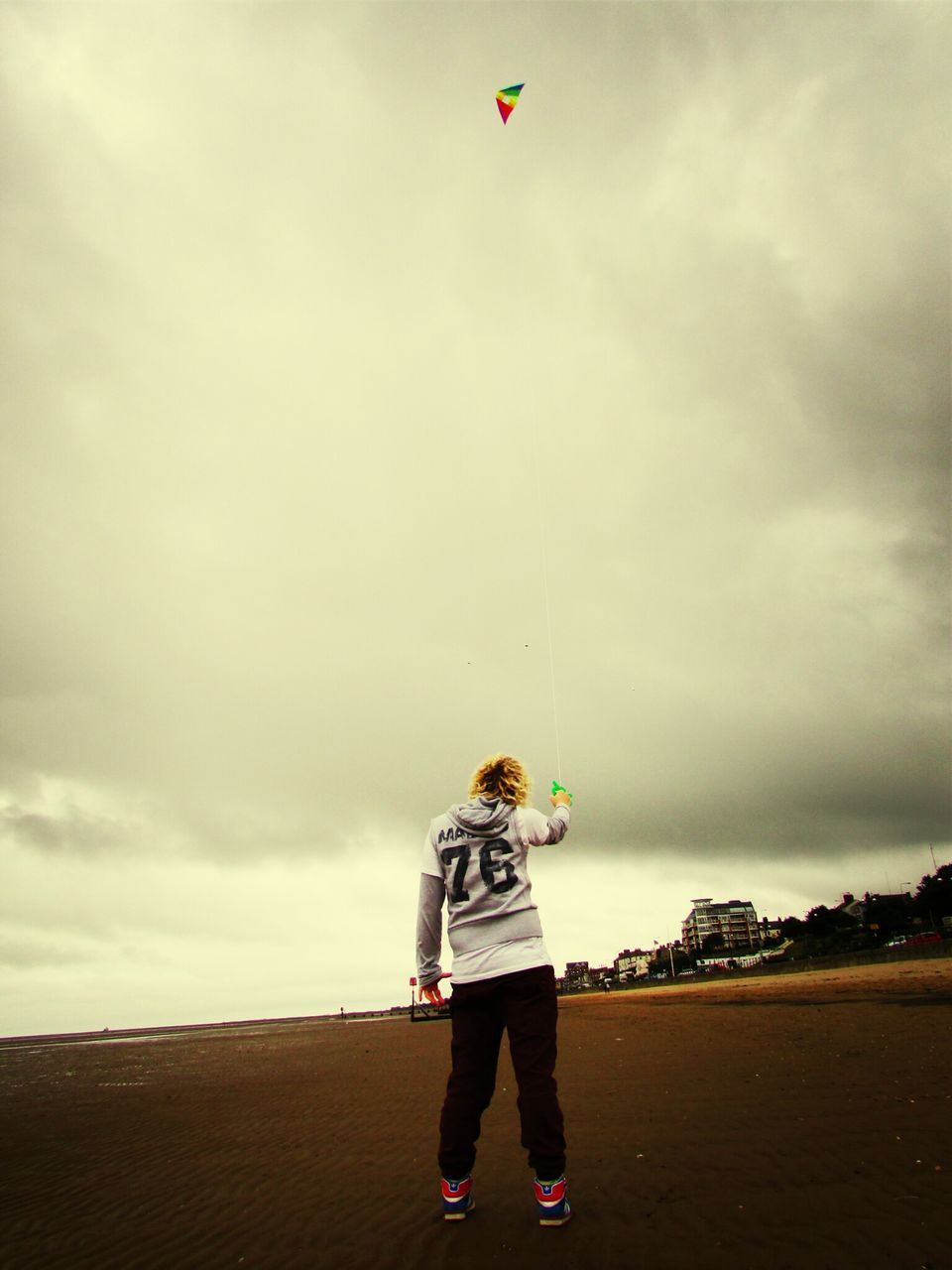 lifestyles, sky, leisure activity, full length, cloud - sky, casual clothing, rear view, standing, childhood, cloudy, mid-air, men, boys, cloud, walking, person, outdoors, day