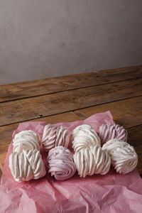 High angle view of cupcakes on table