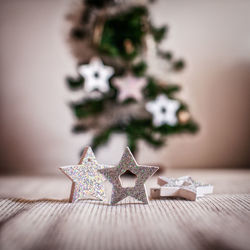 Close-up of christmas decoration on table