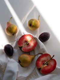 High angle view of apples on table