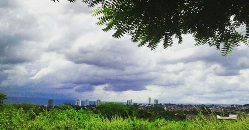 Scenic view of field against cloudy sky