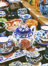 High angle view of ceramics at grand bazaar