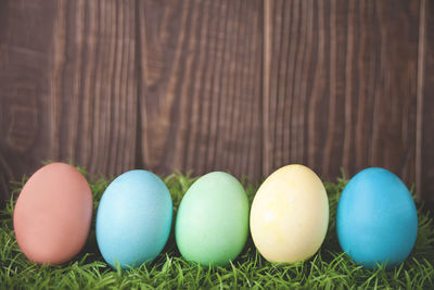 High angle view of easter eggs on table