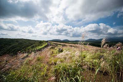 Scenic view of landscape against cloudy sky