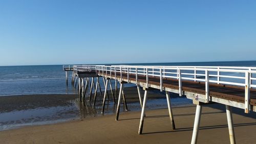 Scenic view of beach against clear blue sky