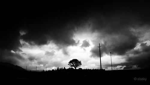 Silhouette of trees against cloudy sky