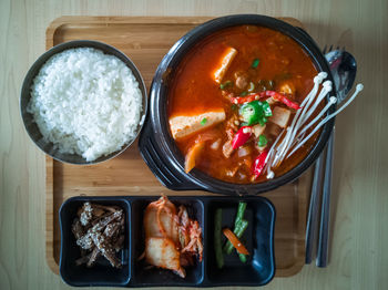 Delicious korean food served on the table.