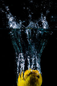 Close-up of water drops on glass against black background