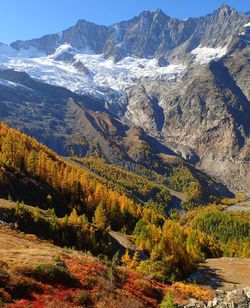 Scenic view of mountains against sky during autumn