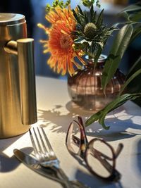 Close-up of christmas decorations on table