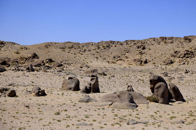 Rock formations in desert against clear sky