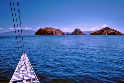 Scenic view of sea against blue sky