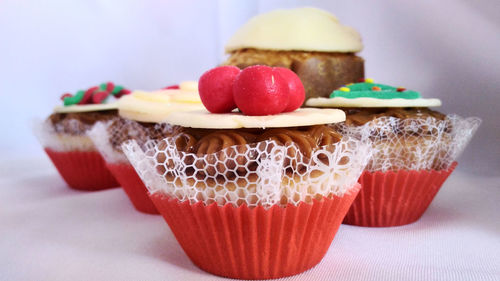 Close-up of cupcakes on table