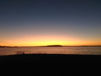 Scenic view of sea against clear sky during sunset